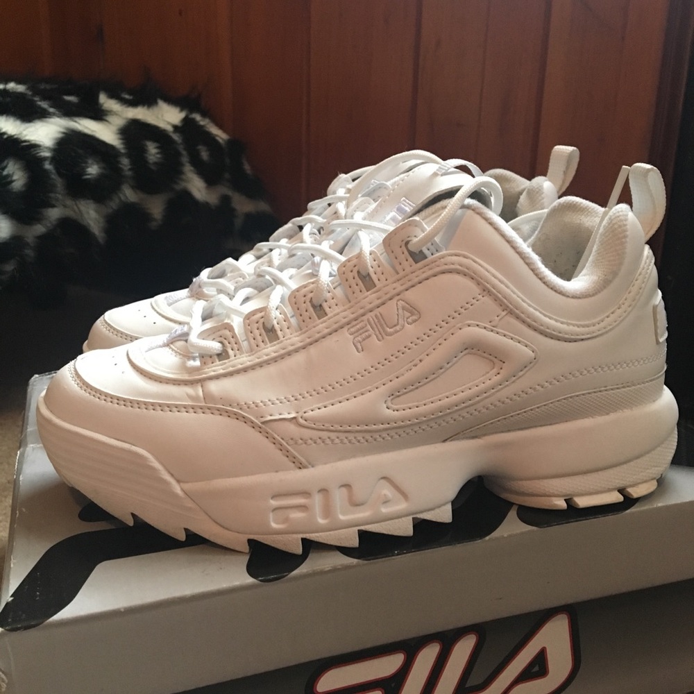 All White Fila Disruptor